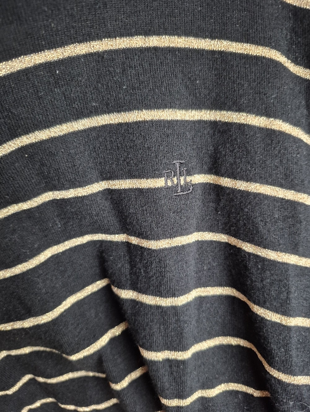 Lauren Ralph Lauren 3x Boat Neck Navy Gold Stripe Long Sleeve Tee. - Picture 2 of 4